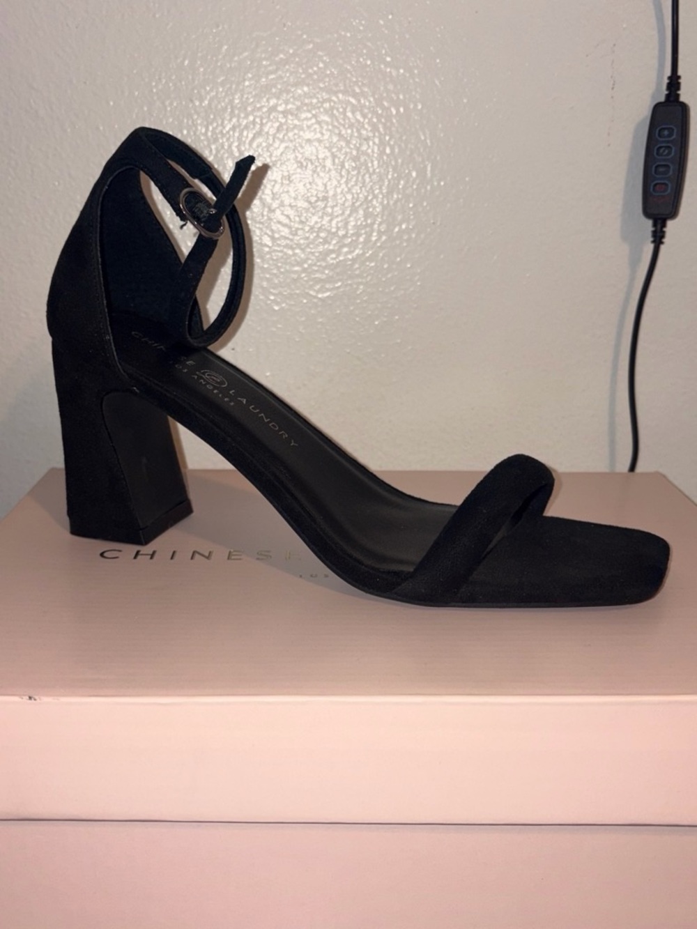 Chinese Laundry Black Suede Block Heel Sandals
